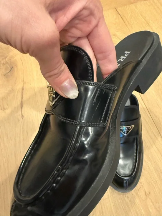 Prada Black Spazzolato Leather Slip On Loafer - size 39.5 - Picture 7 of 8